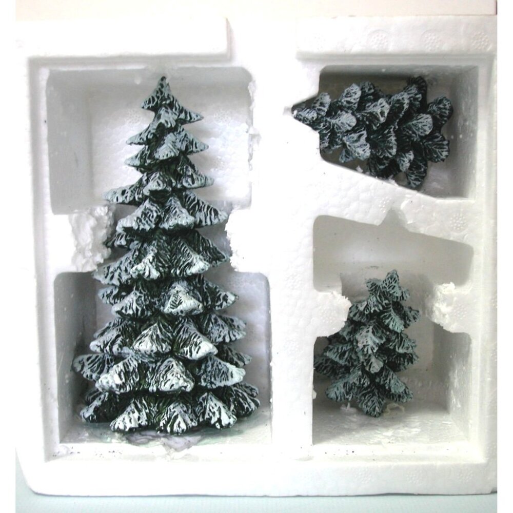 Village Evergreen Trees Cold Cast Porcelain Set Of 3